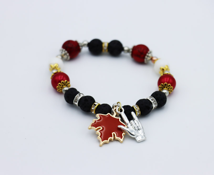 ILY & Red Maple Leaf Canada Lava Bracelets
